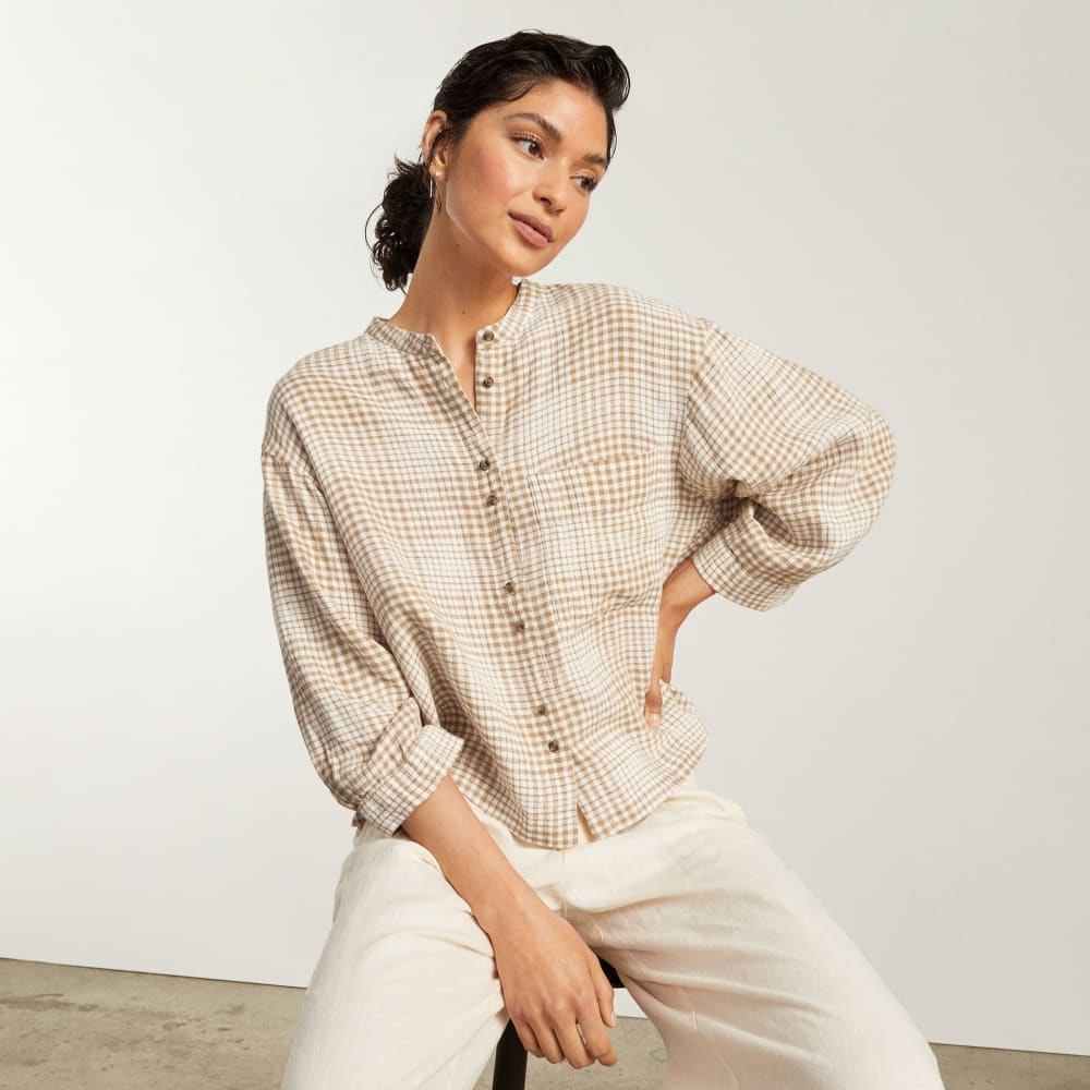The Linen Billow Blouse | Iced Coffee Grid - Image 6