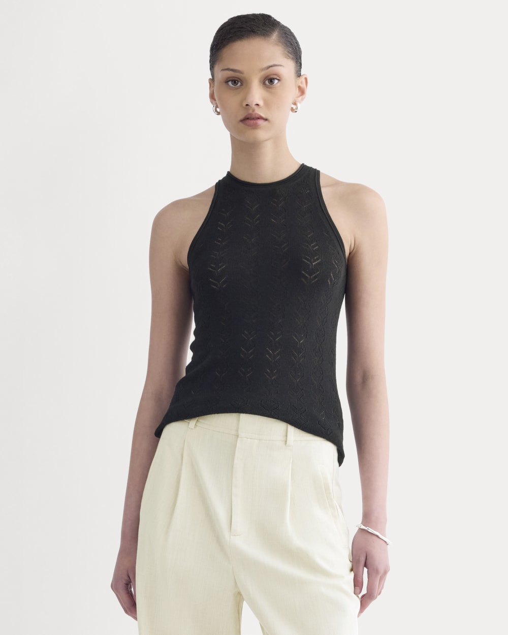 The Pointelle Racerback Tank in Ultrafine Merino | Black