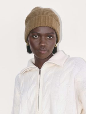The Cashmere Ribbed Beanie | Tiger's Eye