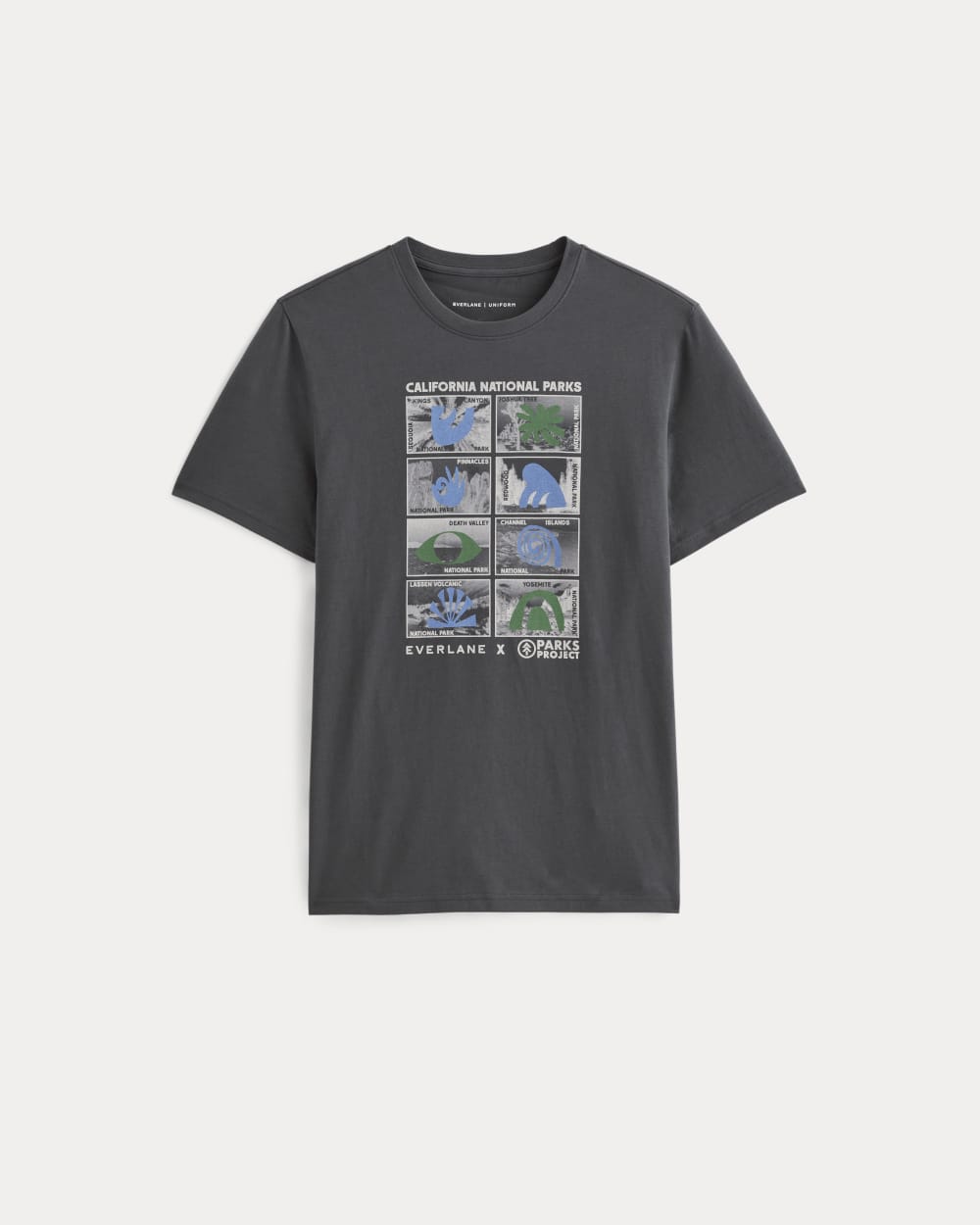 The Everlane x Parks Project Essential Organic Crew | Forged Iron / Natural / Granada Sky Blue / Green - Image 2