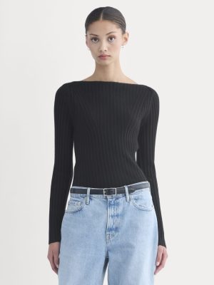 Cashmere Ribbed Boat-Neck Sweater | Black