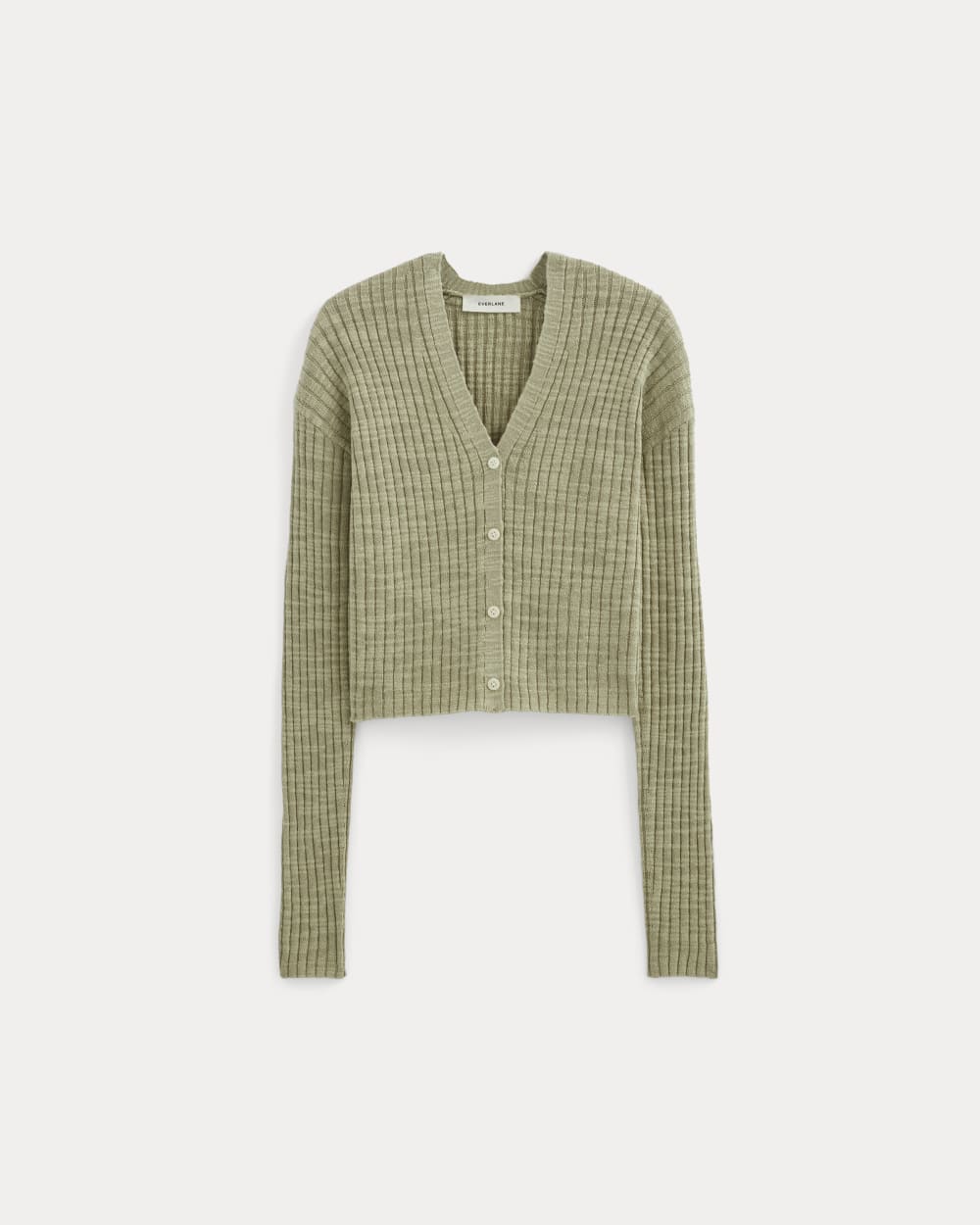 The Ribbed Cardigan in Cotton Linen | Eucalyptus - Image 2