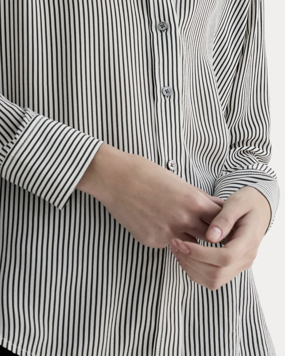 The Must-Have Shirt in Washable Silk | Black Micro Stripe - Image 4