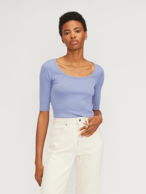 The Luxe Micro-Rib Scoop-Neck Tee | Cornflower Blue