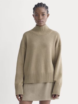 The Boxy Turtleneck in Everyday Cotton | Dark Heathered Camel