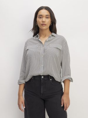 The Utility Shirt in Washable Silk | Black / White