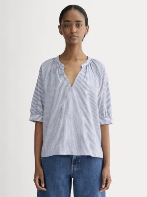 The Gauze Gathered Top | Mazarine Blue / Optic White