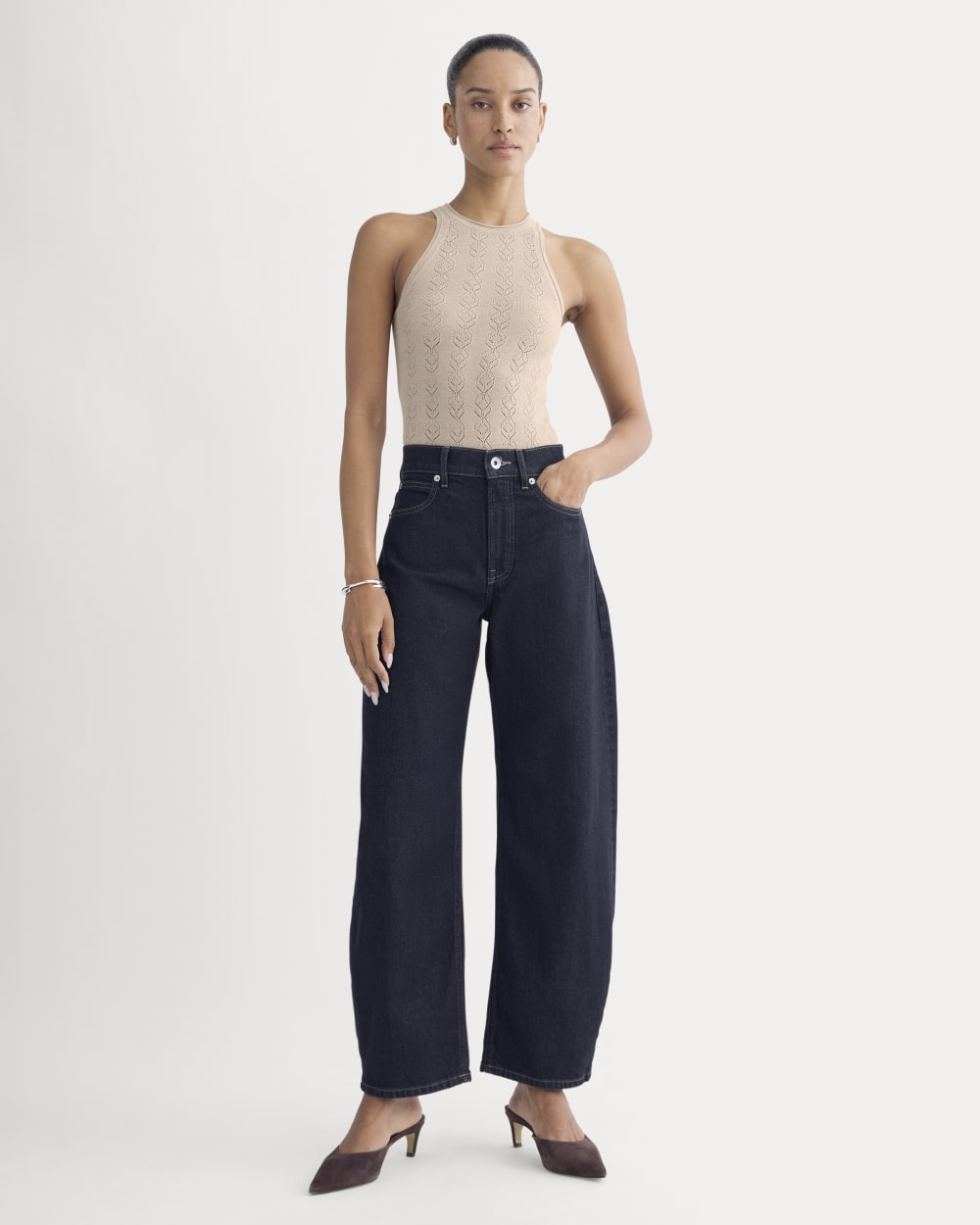 The Pointelle Racerback Tank in Ultrafine Merino | Pale Blush - Image 3