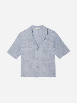 The Linen Workwear Shirt | Blue Pinstripe