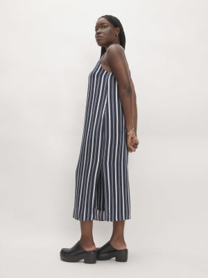 The Hammered Satin Slip Dress |  Navy / Bone