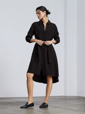 The City Stripe Draped Shirt Dress | Black