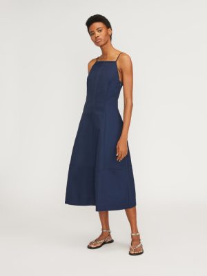 The Structured Cotton Bell Dress | Navy