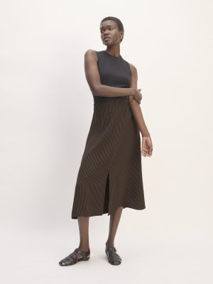 The Mini Jacquard Stripe Slip Skirt | Cocoa / Black