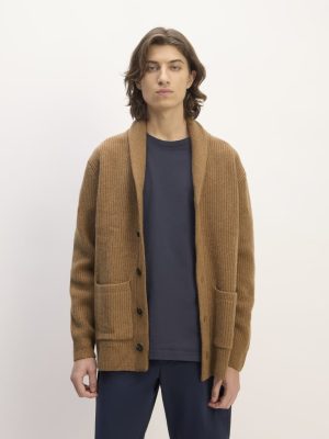 The Felted Merino Shawl Collar Cardigan | Deep Camel