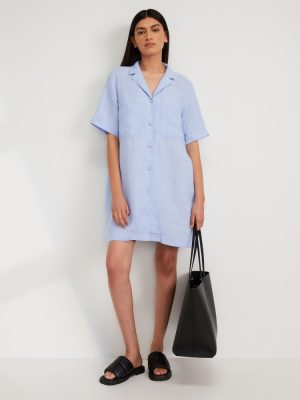 The Linen Workwear Dress | Light Blue