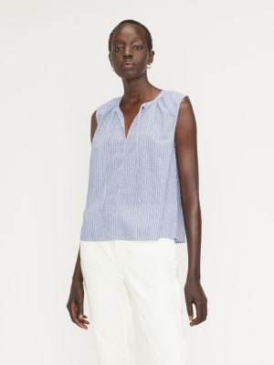 The Gathered Tie-Front Top | Mazarine Blue / Optic White