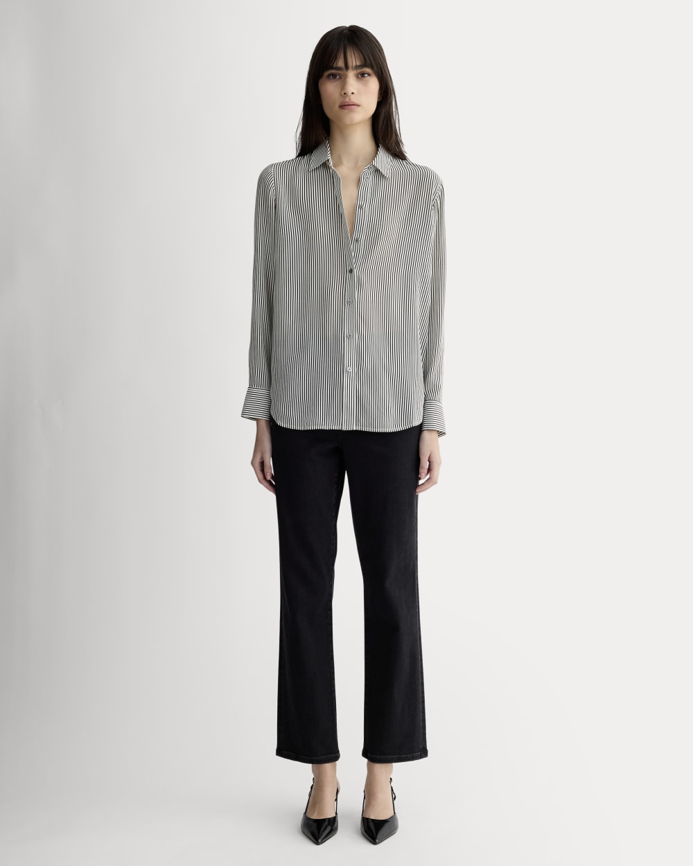 The Must-Have Shirt in Washable Silk | Black Micro Stripe - Image 3