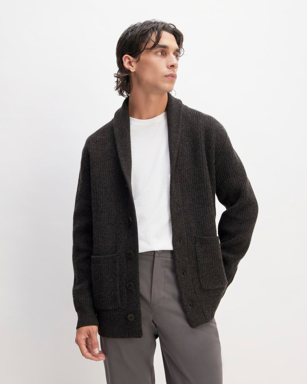 The Felted Merino Shawl Collar Cardigan | Charcoal