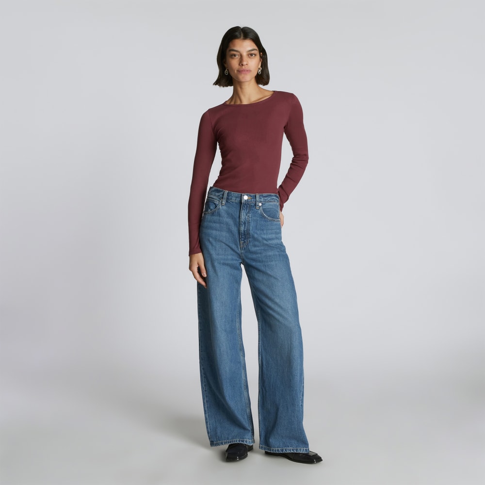 The Pima Micro-Rib Long-Sleeve Crew | Brandy - Image 2