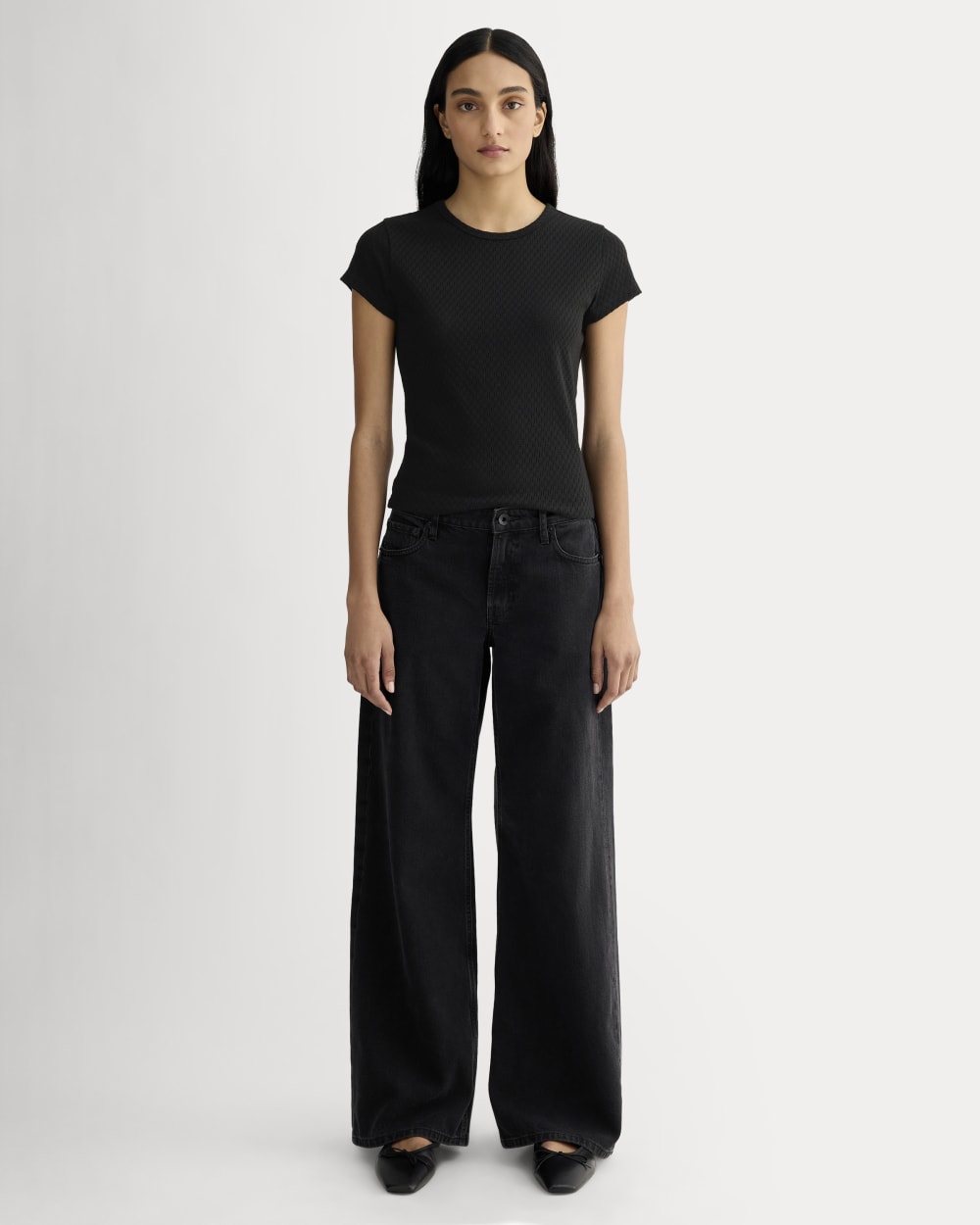 The Pointelle Short-Sleeve Tee | Black - Image 3