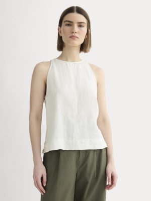 The Linen High-Neck Tank | Natural Chambray