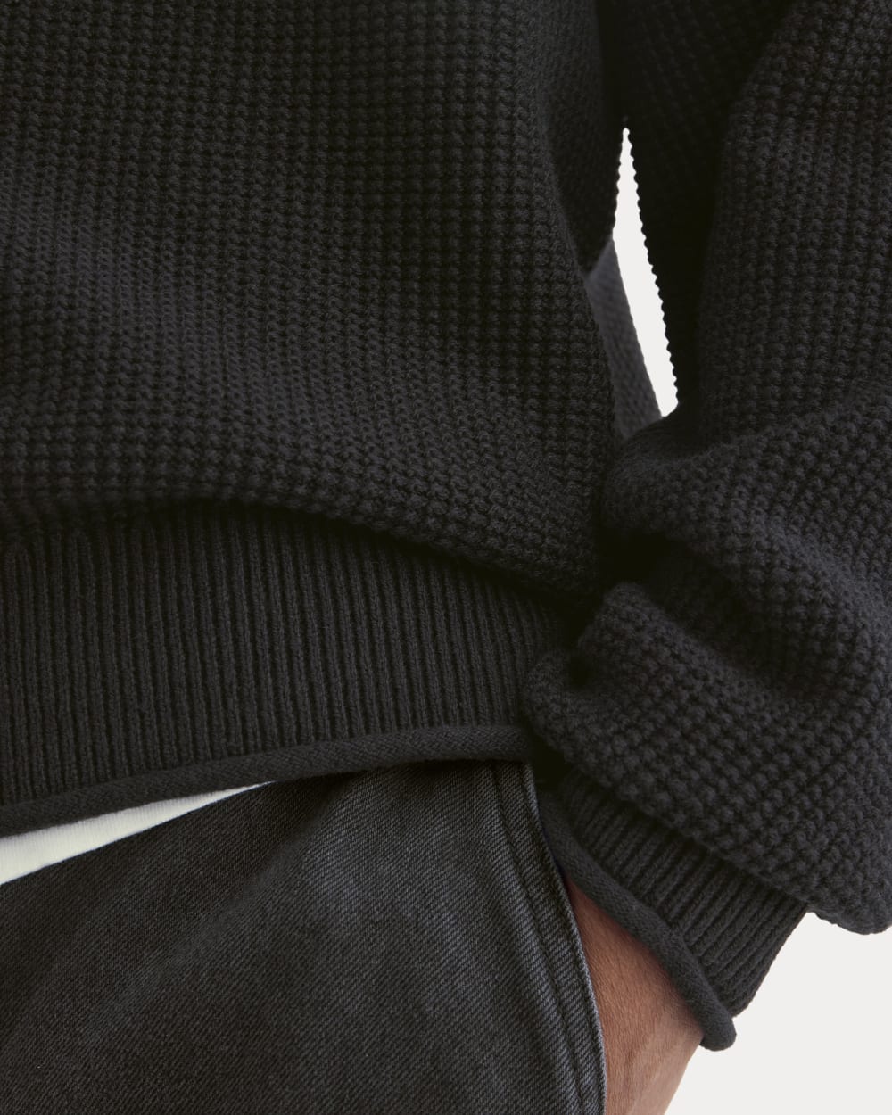Waffle Rollneck Crew in Everyday Cotton | Black - Image 4