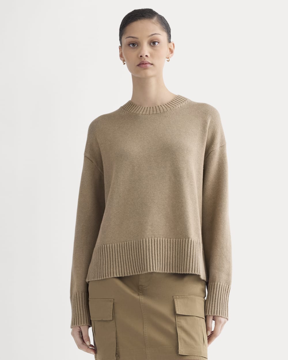 The Boxy Sweater in Everyday Cotton | Dark Heathered Camel