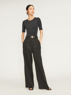 The Short-Sleeve Crew Neck Bodysuit | Black | Thong