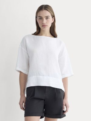 The Boatneck Top in Linen | White