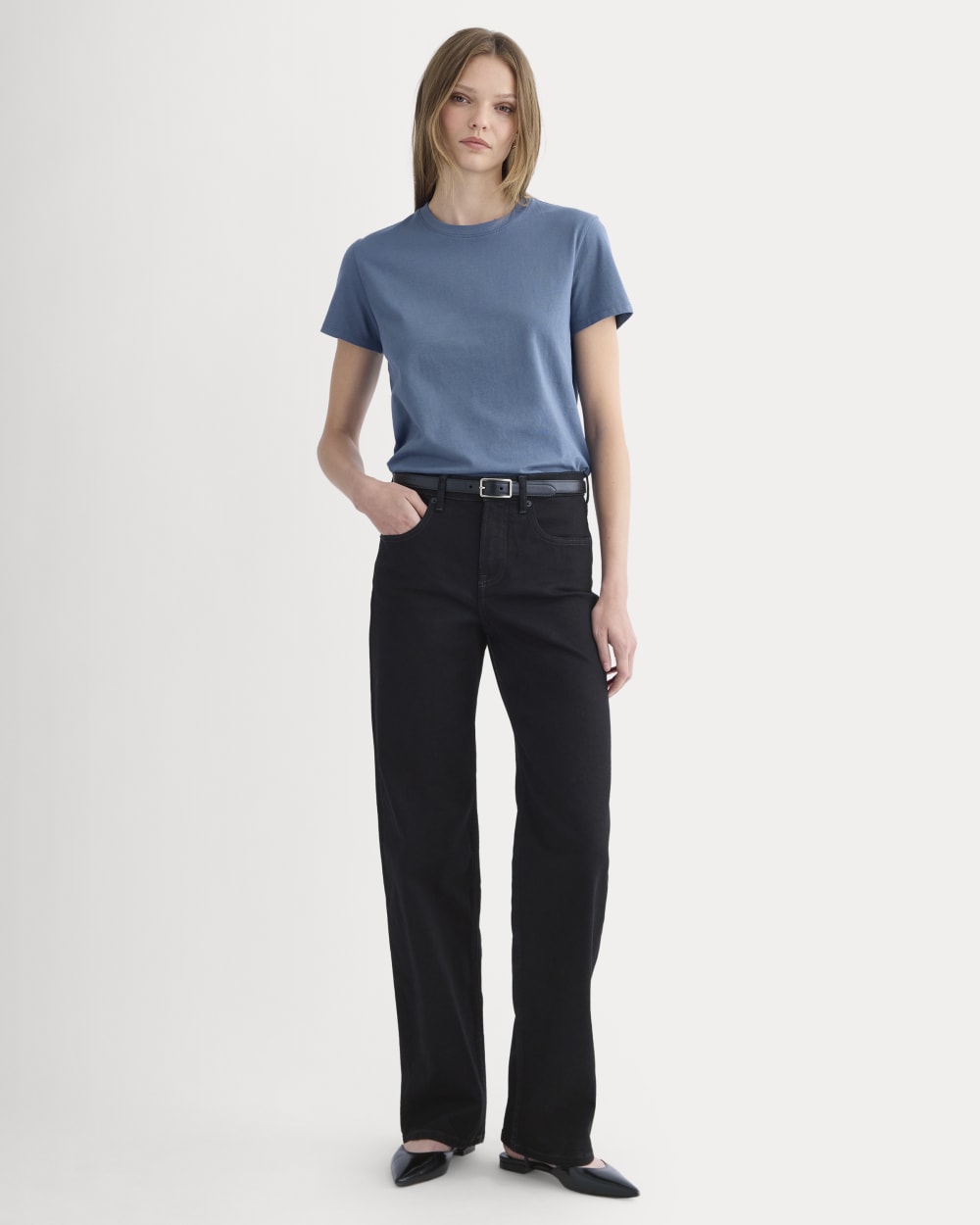 The Box-Cut Tee in Essential Cotton | Faded Navy | No Pocket - Image 3