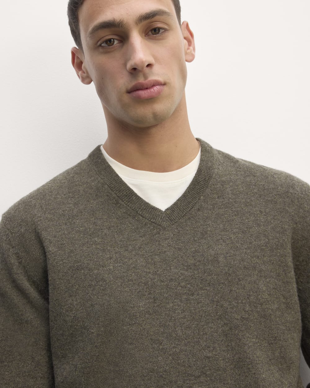 The Cashmere V-Neck Sweater | Heathered Army Green - Image 4