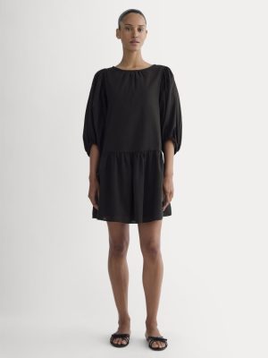 The Gauze Puff-Sleeve Mini Dress | Black