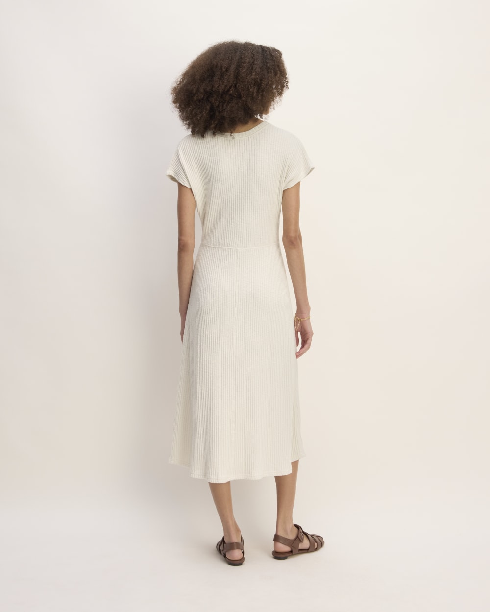 The Rib-Knit Cap-Sleeve Midi Dress | Bone - Image 6