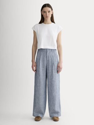 The Linen Way-High® Drape Pant | White / Blue
