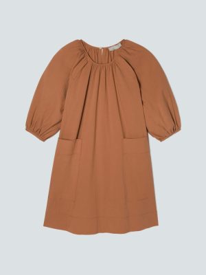 The Seersucker Puff Sleeve Dress | Tawny Brown