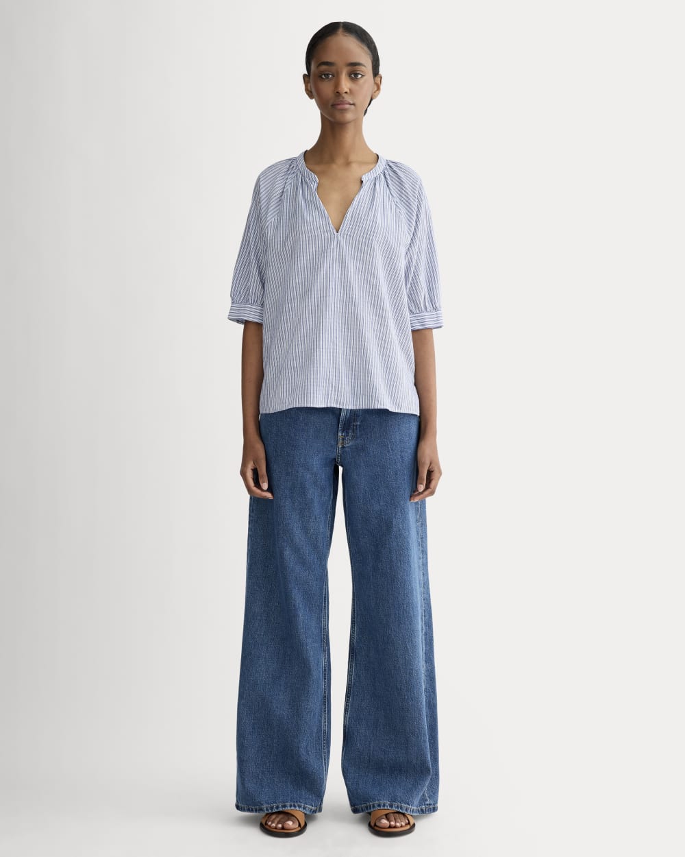 The Gauze Gathered Top | Mazarine Blue / Optic White - Image 3