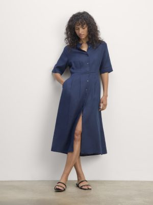 The Frolic Dress in Linen | Navy