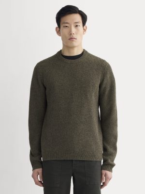 The Fisherman Crew in Wool Cashmere | Heathered Army Green