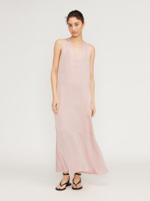 The Satin V-Neck Maxi Dress | Petal Pink