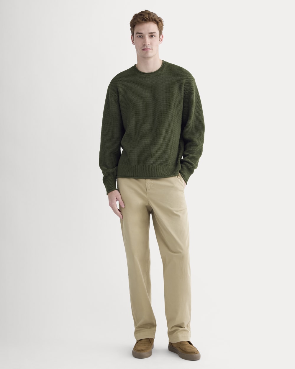 Waffle Rollneck Crew in Everyday Cotton | Dark Green - Image 3