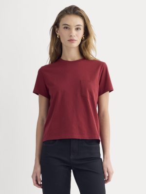 The Box-Cut Tee in Essential Cotton | Merlot | Pocket