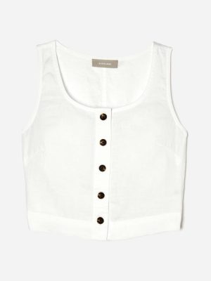 The Linen Button-Front Crop Tank | White