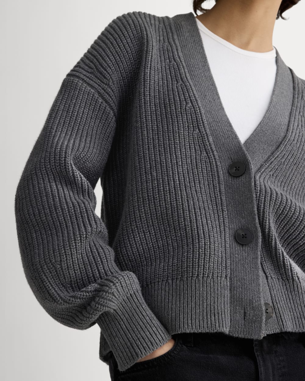 The Boxy Cardigan in Everyday Cotton | Heathered Charcoal - Image 4