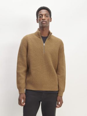 The Felted Merino Half-Zip Sweater | Deep Camel