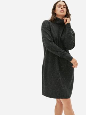 The Cashmere Turtleneck Dress | Dark Grey Donegal