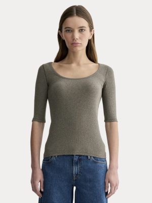 The Luxe Rib Scoop-Neck Tee | Heathered Fatigue