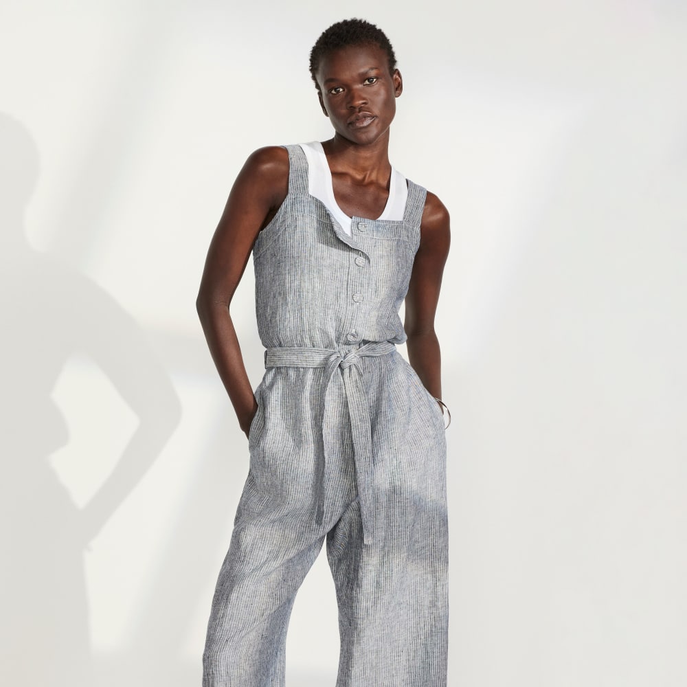 The Linen Jumpsuit | Canvas Tan / Navy - Image 5