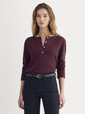 Boxy Henley in Cozy Waffle | Heathered Port Royale