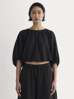 The Gauze Puff-Sleeve Top | Black