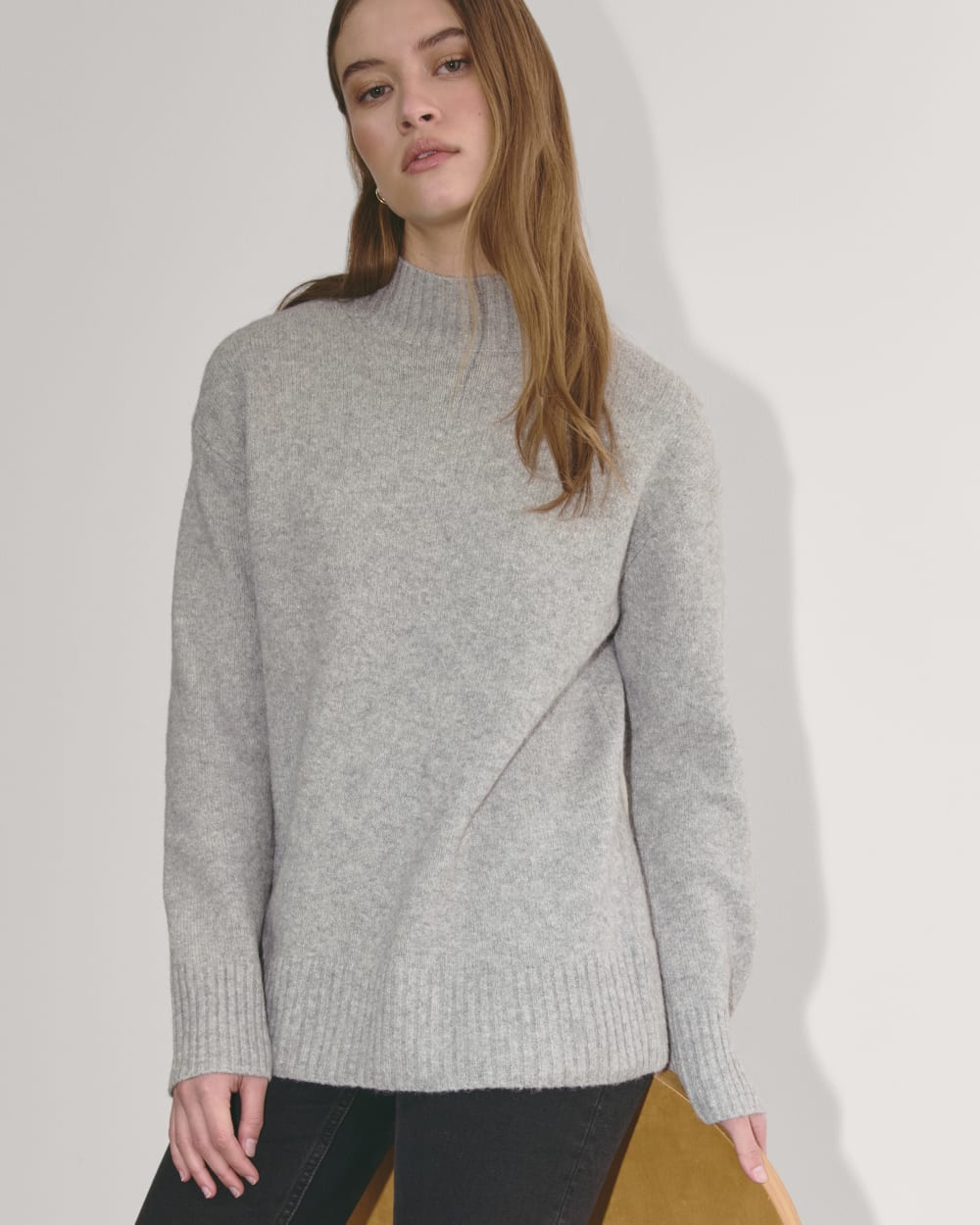 The Mockneck Sweater in Plush Cotton | Heathered Grey - Image 4